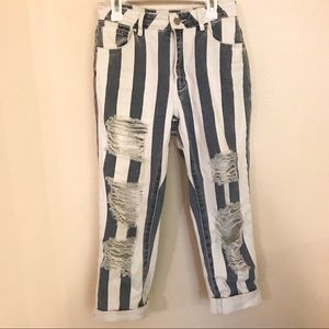 High waisted striped jeans